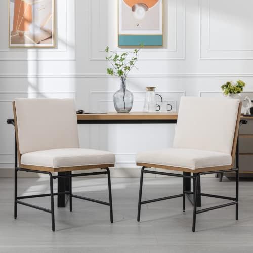 Modern Dining Chairs Set of 2, Upholstered Linen Fabric Dining Room Chairs with Backrests, Armless Kitchen