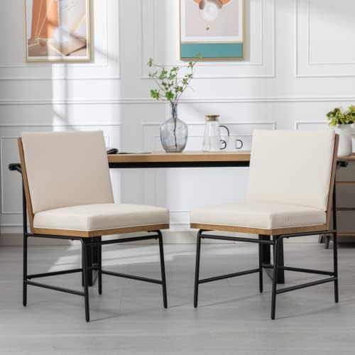 Modern Dining Chairs Set of 2, Upholstered PU Leather Dining Room Chairs with Backrests, Armless Side Chair for