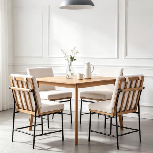 Modern Dining Chairs Set of 4, Linen Upholstered Dining Chairs with Backrests, Armless Dining Room Chairs for