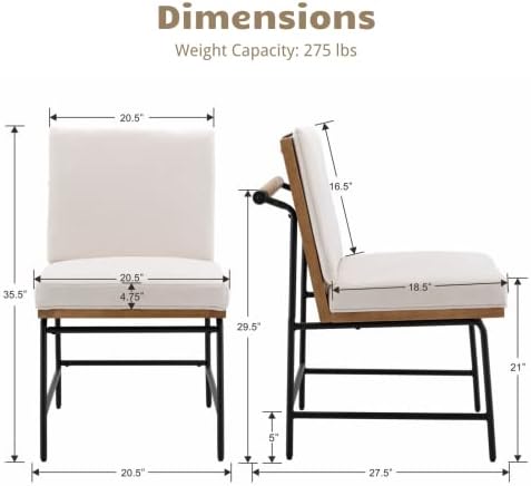 Modern Dining Chairs Set of 4, Linen Upholstered Dining Chairs with Backrests, Armless Dining Room Chairs for, alternate view
