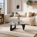 Modern Glass Coffee Table, 32.68" D x 22.44" W x 15.75" H, Abstract Round Tea Tables for Living Room Home Office