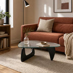Modern Glass Coffee Table, 32.68" D x 22.44" W x 15.75" H, Abstract Round Tea Tables for Living Room Home Office, alternate