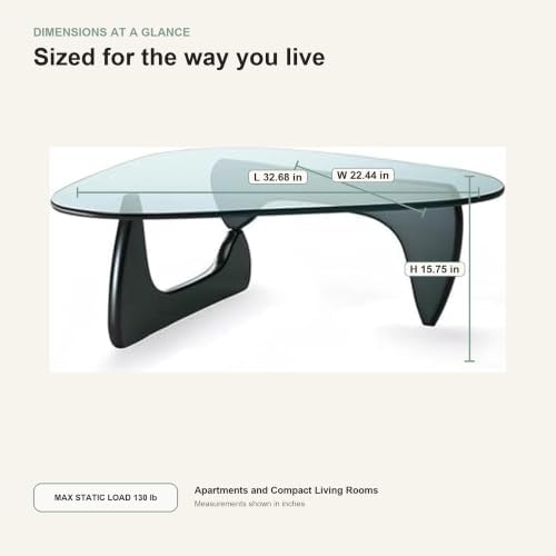Modern Glass Coffee Table, 32.68" D x 22.44" W x 15.75" H, Abstract Round Tea Tables for Living Room Home Office, alternate