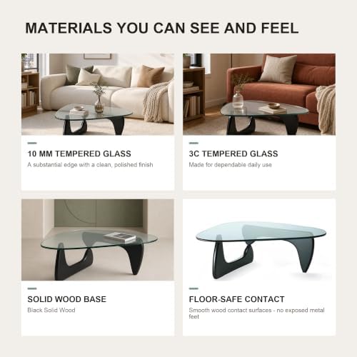 Modern Glass Coffee Table, 32.68" D x 22.44" W x 15.75" H, Abstract Round Tea Tables for Living Room Home Office, alternate