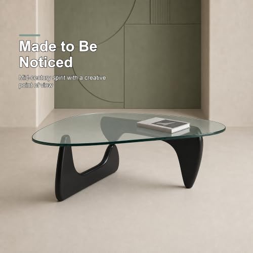 Modern Glass Coffee Table, 32.68" D x 22.44" W x 15.75" H, Abstract Round Tea Tables for Living Room Home Office, alternate