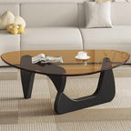 Modern Glass Coffee Table, 44.88" D x 32.28" W x 15.75" H, Abstract Round Tea Tables for Living Room Home Office