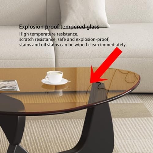 Modern Glass Coffee Table, 44.88" D x 32.28" W x 15.75" H, Abstract Round Tea Tables for Living Room Home Office, alternate