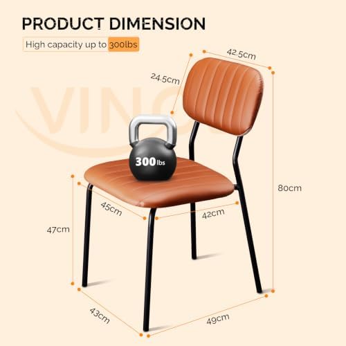 Modern PU Padded Stacking Dining Chair Set of 2 for Home, Brown in Brown, alternate view 2