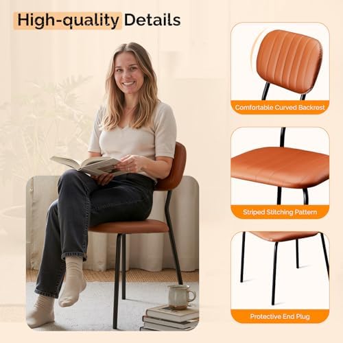 Modern PU Padded Stacking Dining Chair Set of 2 for Home, Brown in Brown, alternate view 3