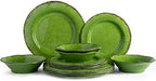Modern Rustic Melamine Dinnerware Sets, 12-Piece Camping Dishes Set in Green