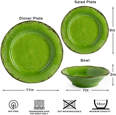 Modern Rustic Melamine Dinnerware Sets, 12-Piece Camping Dishes Set in Green, alternate view 3