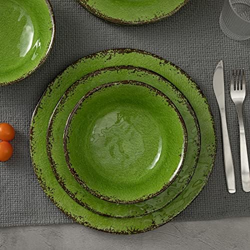 Modern Rustic Melamine Dinnerware Sets, 12-Piece Camping Dishes Set in Green, alternate view 5