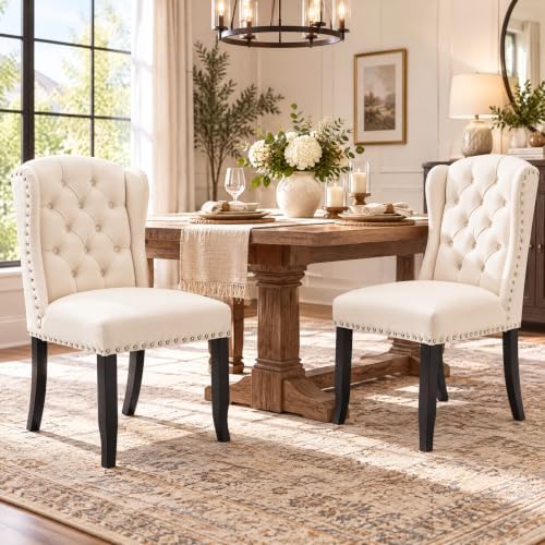Modern Tufted Dining Chairs Set of 2, Velvet White