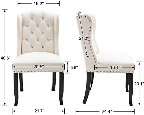 Modern Tufted Dining Chairs Set of 2, Velvet White, alternate view 2