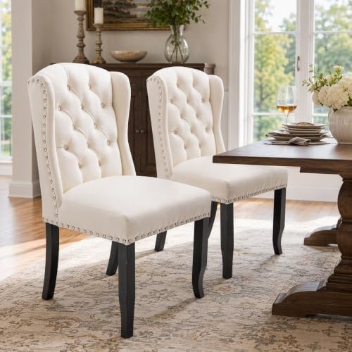 Modern Tufted Dining Chairs Set of 2, Velvet White, alternate view 5