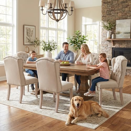 Modern Tufted Dining Chairs Set of 6, Linen Upholstered Dining Room Chairs Armless Guest Side Chair for Kitchen, alternate