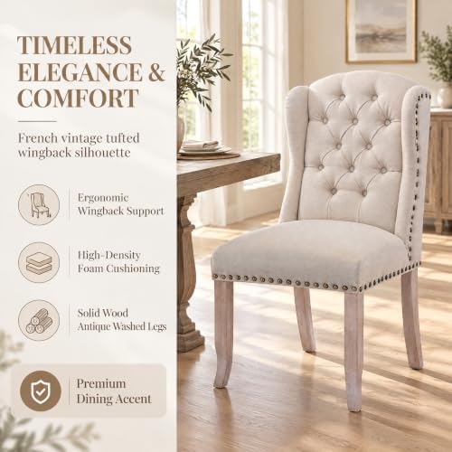 Modern Tufted Dining Chairs Set of 6, Linen Upholstered Dining Room Chairs Armless Guest Side Chair for Kitchen, alternate