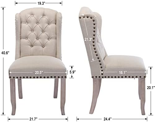 Modern Tufted Dining Chairs Set of 8, Linen Beige, alternate view 2