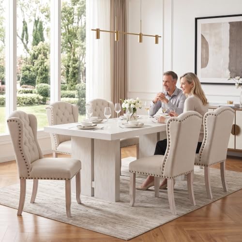 Modern Tufted Dining Chairs Set of 8, Linen Beige, alternate view 3