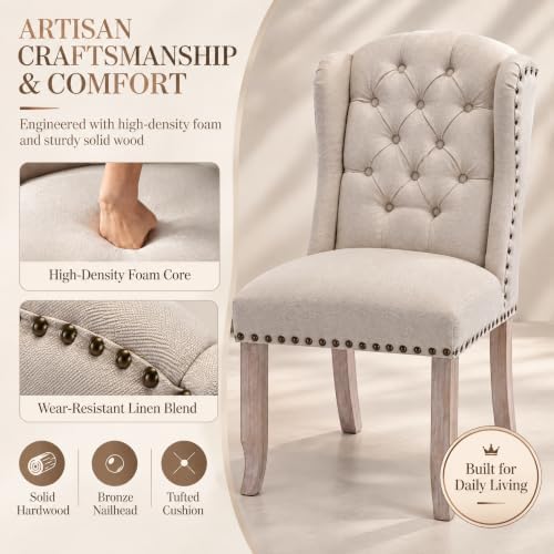 Modern Tufted Dining Chairs Set of 8, Linen Beige, alternate view 4