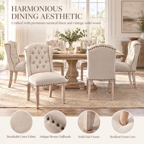 Modern Tufted Dining Chairs Set of 8, Linen Beige, alternate view 6