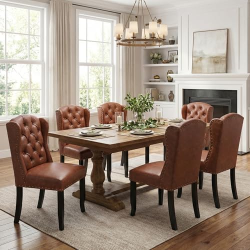 Modern Tufted Dining Chairs Set of 8, PU Brown