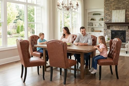 Modern Tufted Dining Chairs Set of 8, PU Brown, alternate view 4