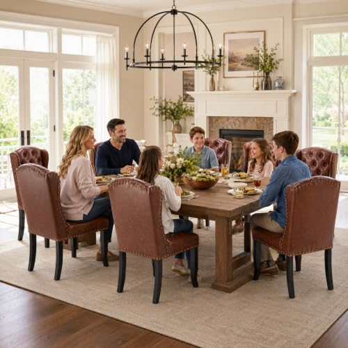 Modern Tufted Dining Chairs Set of 8, PU Brown, alternate view 6