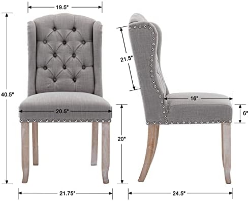 Modern Tufted Wingback Dining Chairs Set of 4, Grey in Grey, alternate view 2