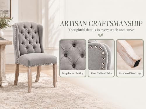 Modern Tufted Wingback Dining Chairs Set of 4, Grey in Grey, alternate view 5