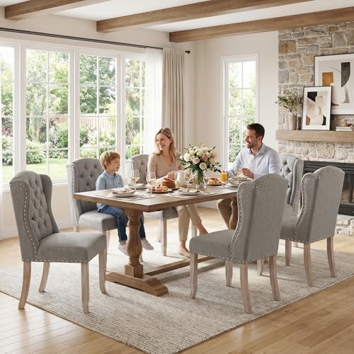 Modern Tufted Wingback Dining Chairs Set of 4, Grey in Grey, alternate view 6