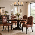 Modern Tufted Wingback Dining Chairs Set of 4, PU Brown