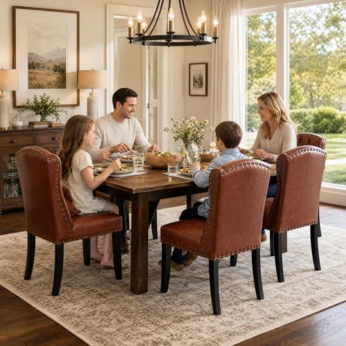 Modern Tufted Wingback Dining Chairs Set of 4, PU Brown, alternate view 4
