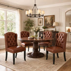 Modern Tufted Wingback Dining Chairs Set of 4, PU Brown, alternate view 6