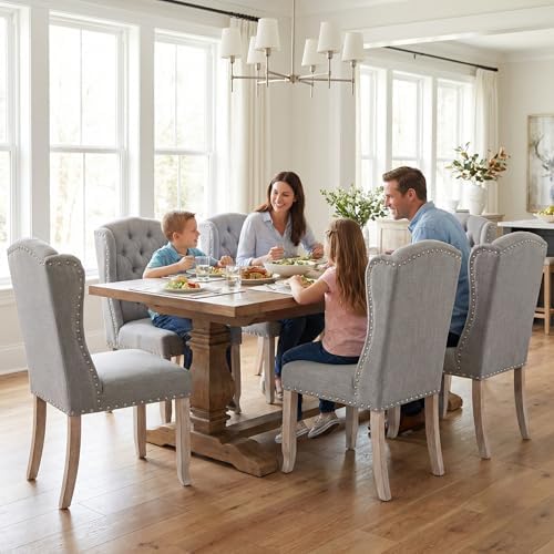 Modern Tufted Wingback Dining Chairs Set of 6, Grey in Grey