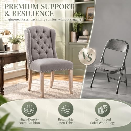 Modern Tufted Wingback Dining Chairs Set of 6, Grey in Grey, alternate view 3