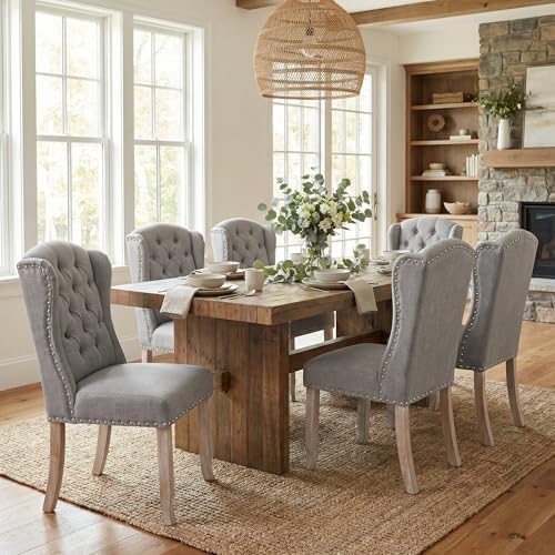 Modern Tufted Wingback Dining Chairs Set of 6, Grey in Grey, alternate view 4