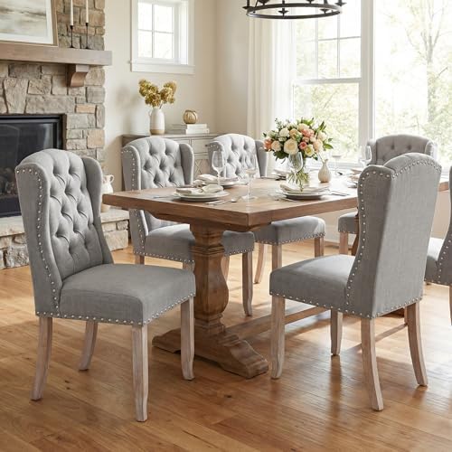 Modern Tufted Wingback Dining Chairs Set of 6, Grey in Grey, alternate view 5