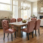Modern Tufted Wingback Dining Chairs Set of 6, PU Brown