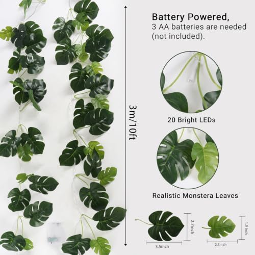 Monstera Leaves String Light 1P 20LED Battery Operated Tropical Ivy, alternate view 5