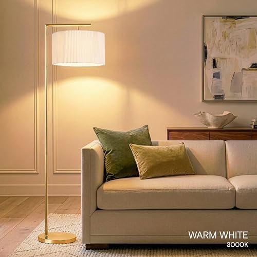 Montage Modern Floor Lamp - LED Standing Lamp with Tan Shade for Living Rooms & Offices - Bedroom Reading Light, alternate