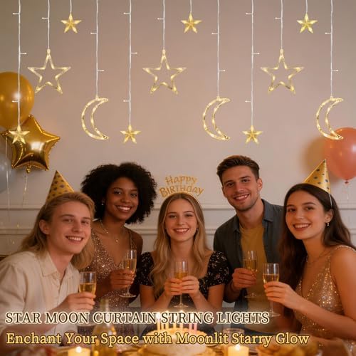 Moon Star Curtain String Lights, 11.5ft 120LED Moon Fairy Lights Decor, alternate view 3
