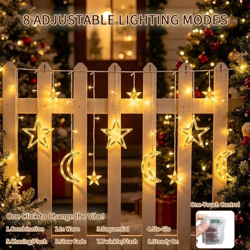 Moon Star Curtain String Lights, 11.5ft 120LED Moon Fairy Lights Decor, alternate view 7