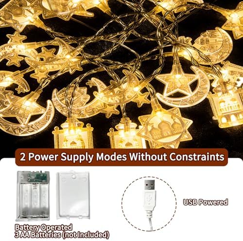 Moon Star String Lights,10 FT 20 LED Star Fairy Lights Ramadan Lights Decor, alternate view 4