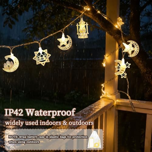 Moon Star String Lights,10 FT 20 LED Star Fairy Lights Ramadan Lights Decor, alternate view 6