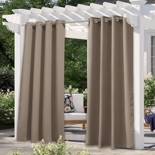 Morandi Brown Outdoor Curtain for Patio Waterproof 84 inch Long, Stainless Grommet Thermal Insulated Sun