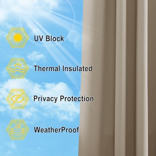 Morandi Brown Outdoor Curtain for Patio Waterproof 84 inch Long, Stainless Grommet Thermal Insulated Sun, alternate view 5