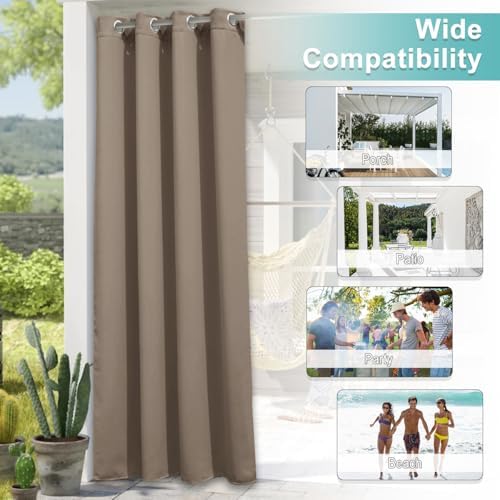 Morandi Brown Outdoor Curtain for Patio Waterproof 84 inch Long, Stainless Grommet Thermal Insulated Sun, alternate view 7