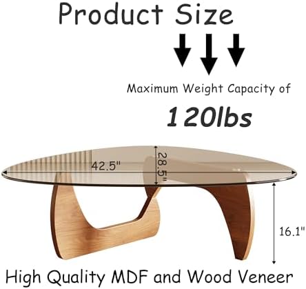 Morden Coffee Table, 42.5" x 28.5" x 16.1" Triangle Tempered Glass Top for Living Room, Color: Natural Wood, alternate view 2