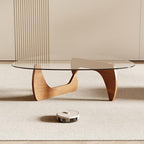 Morden Coffee Table, 42.5" x 28.5" x 16.1" Triangle Tempered Glass Top for Living Room, Color: Natural Wood, alternate view 5